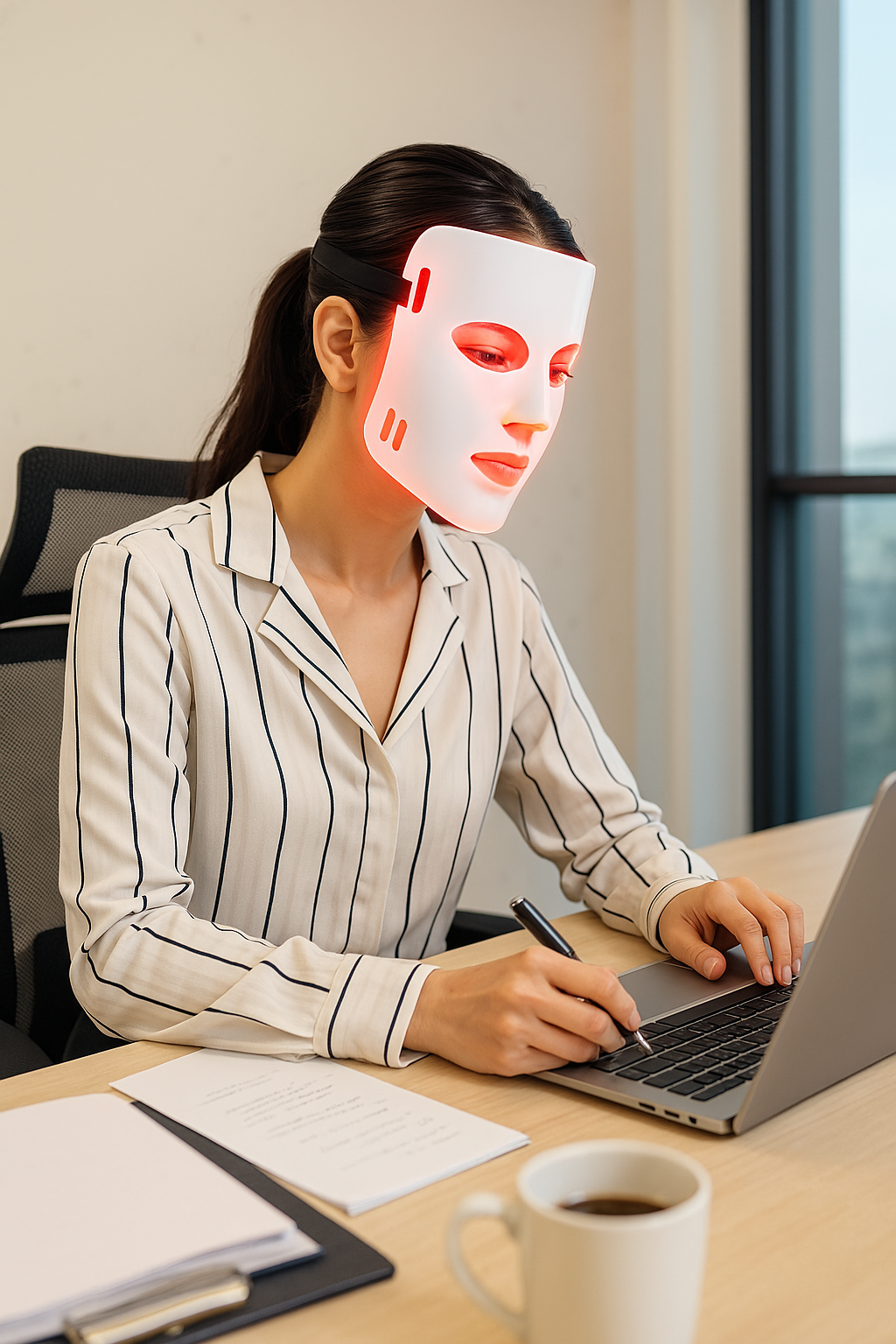 Glaminor Quad LED Red Light Therapy Mask – Anti-Aging & Acne Multi-Color Facial Device (Infrared + Blue Light)