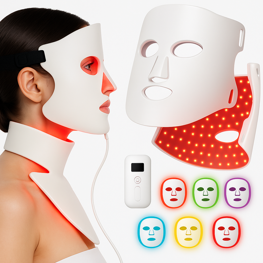 Glaminor Quad LED Red Light Therapy Mask – Anti-Aging & Acne Multi-Color Facial Device (Infrared + Blue Light)