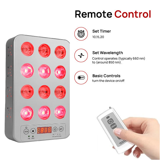 LED light device with remote control on a white background