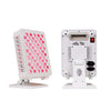 Glaminor RL60S Red Light Therapy Panel, showing front with red LEDs and back side with power and control buttons, placed on a white stand.